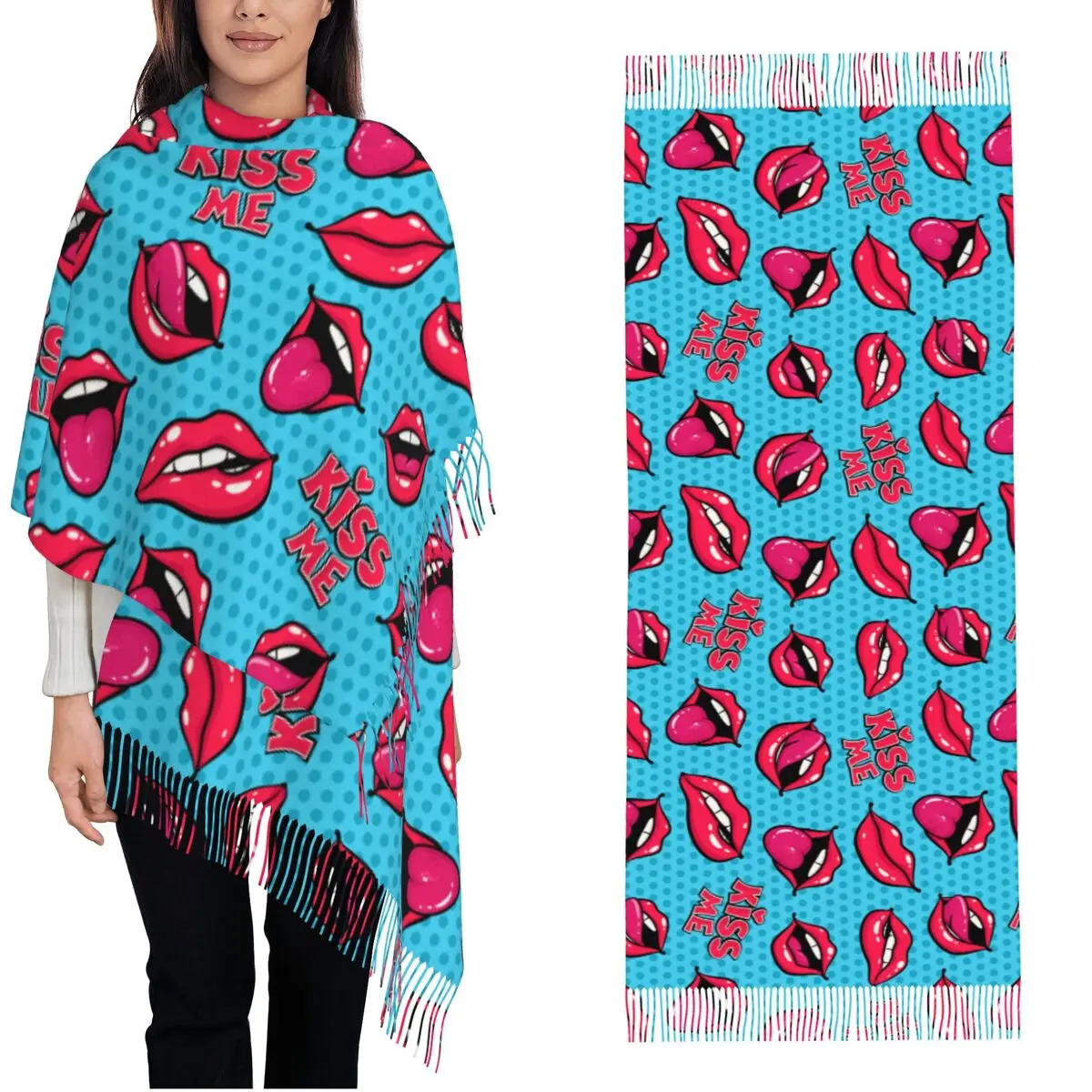 Womens Sensual Lips Kiss Cashmere Scarf Soft Sexy Lip Pop Art Style Pashmina Shawls and Wraps Scarves forOffice