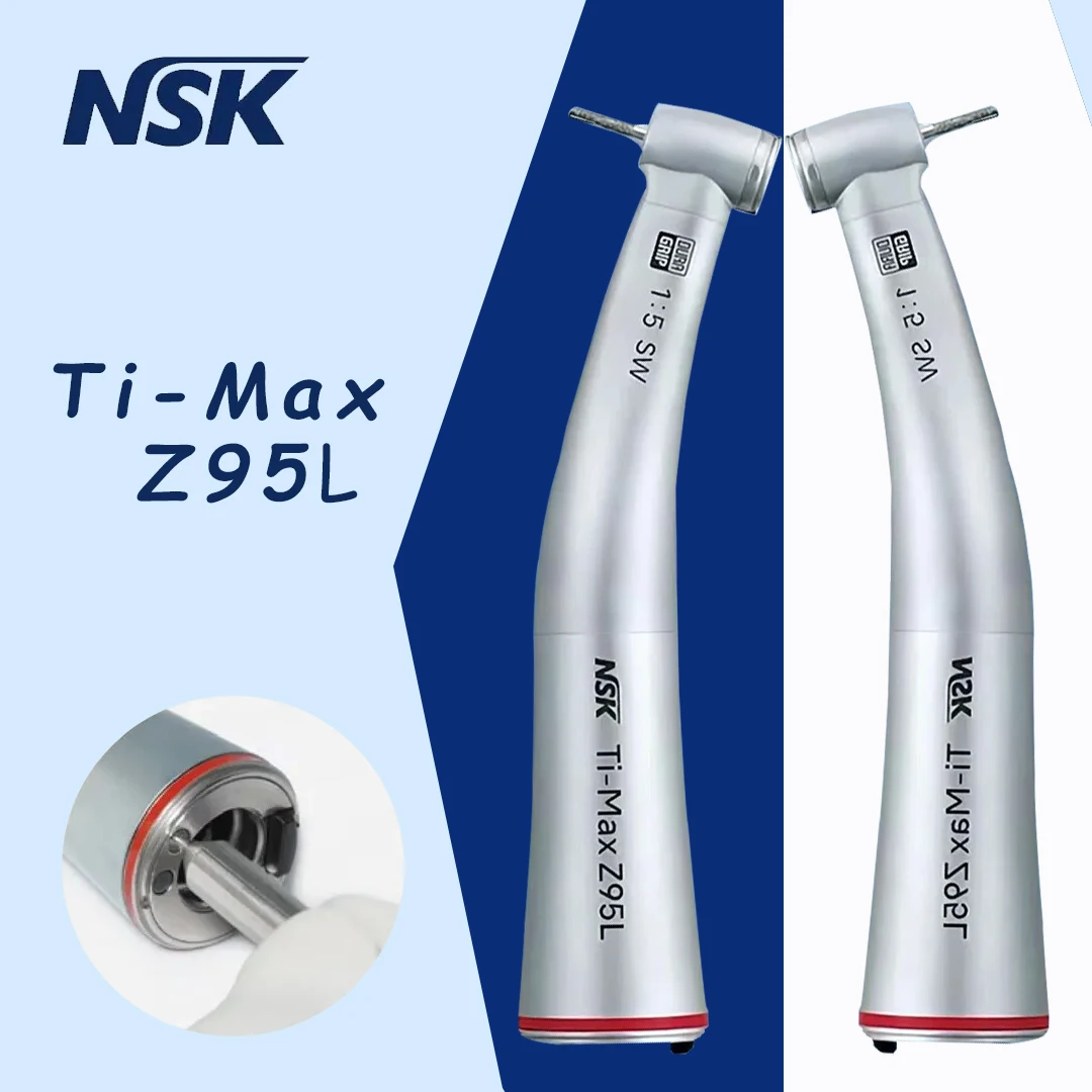 

NSK Ti Max Z95L Dental Contra Angle Handpiece 1:5 Transmission FG-burs (Ø 1.6 mm) Internal Water Fibre-Optic Red Ring ﻿