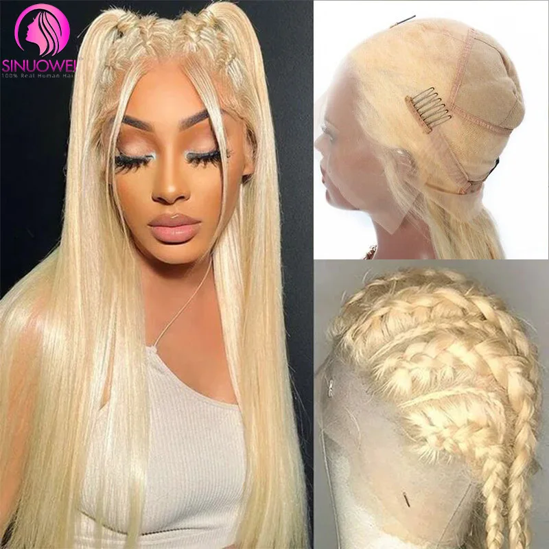 613 Blonde Full Lace Straight Human Hair Wigs Pre Plucked Lace Frontal Human Hair 180% Density Straight Blonde Lace Front Wigs