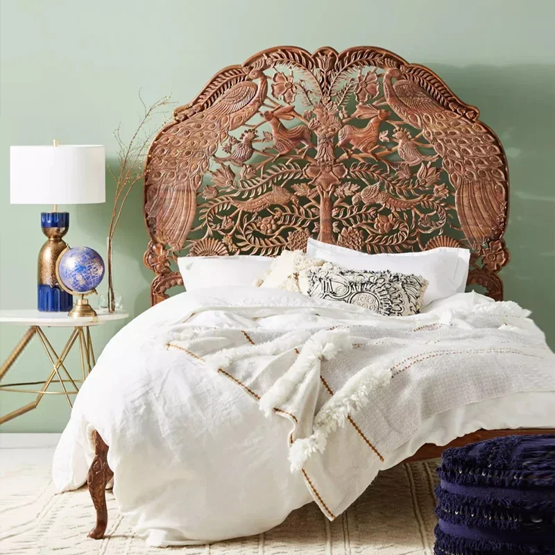 

Hollow Carved Solid Wood Bed Southeast Asia Retro Animal Carved Bed
