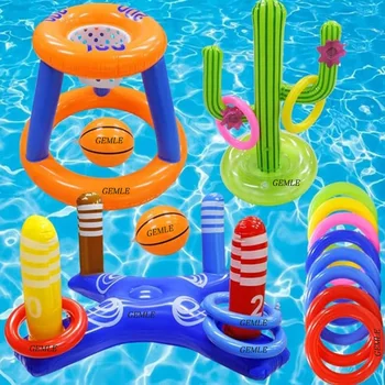 Pool Spielzeug Spiele Set,Pool Basketball Reifen aufblasbare Cross Ring werfen Spiel und aufblasbare Kaktus Ring werfen Kinder Pool Spielzeug