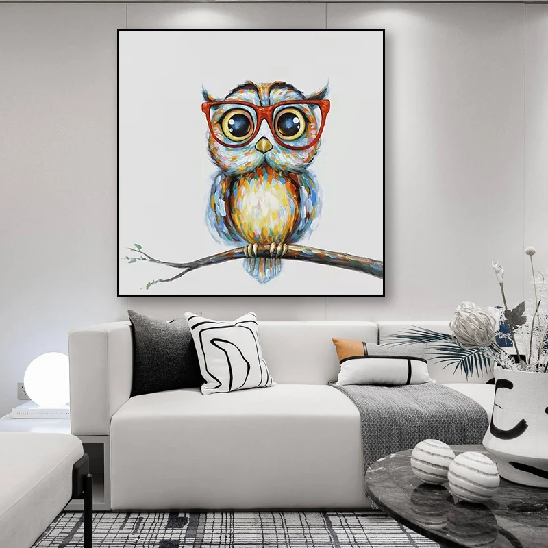 

Colorful Cute Animal Owl Oil Painting Canvas Painting Decoration Modern 100% Handmade Abstract Picture Hand Painted Painting Art