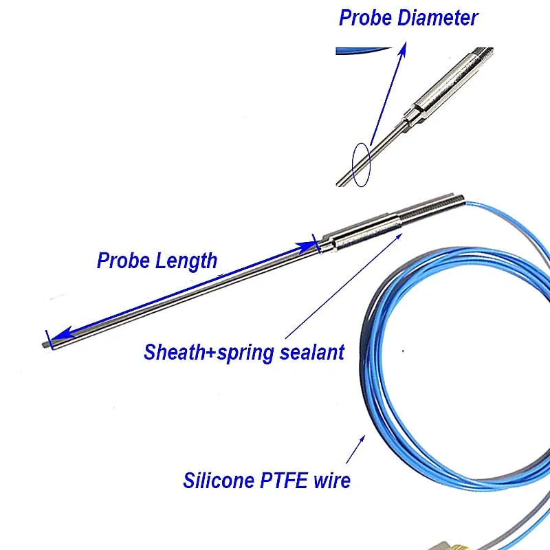 

Термопара с бронированным корпусом типа K, 1 шт., с разъемом, гибкий температурный датчик 1-8 мм x 50-300 мм, PTFE, 1 м