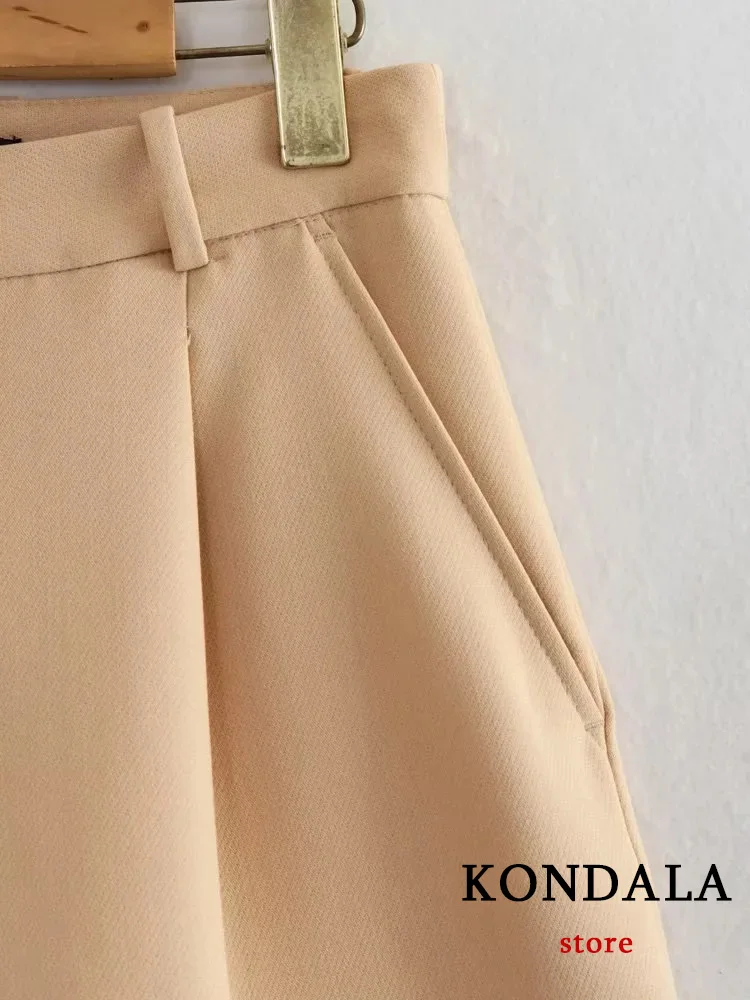 KONDALA Vintage Chic Office Lady Shorts Solid Zipper Pockets Regulai Fit Shorts Fashion 2023 Summer Commute Women Shorts