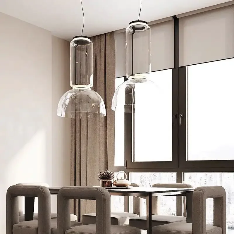 SANDYHA Modern Minimalist Transparent Glass Chandelier Creative Cylindrical Splicing Led Lamp for Living Dining Room Bar Lights