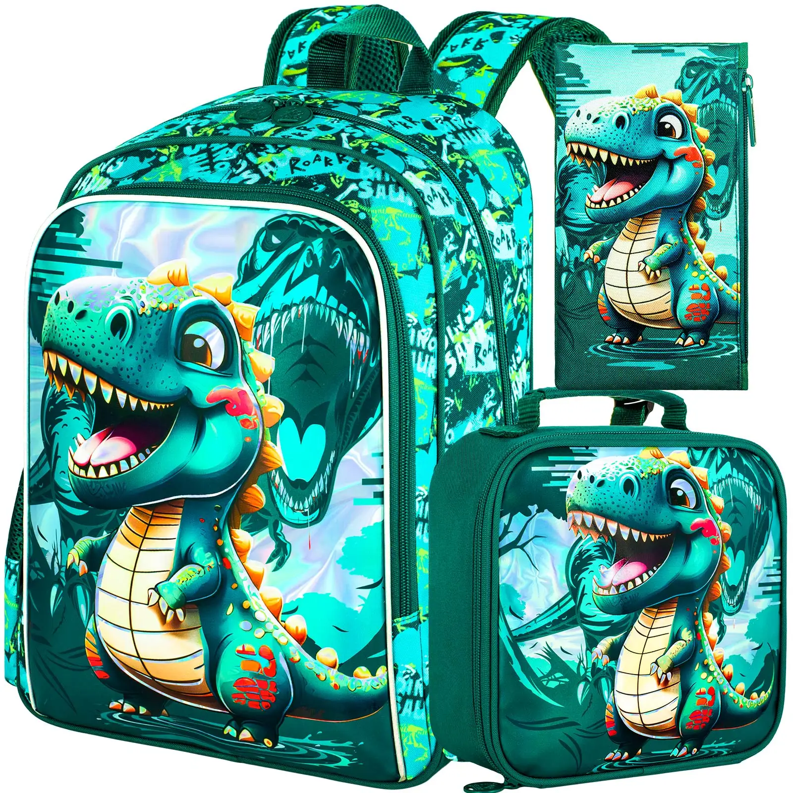 3PCS Backpack for Boys， Water Resistant Kids Bookbag Set with Lunch Box，Cute School Bag for Preschool