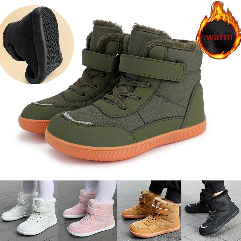 

Зимние детские зимние ботинки, хлопковые ботинки с широким носком, непромокаемая уличная нескользящая походная обувь, утепленные теплые плюшевые ботинки