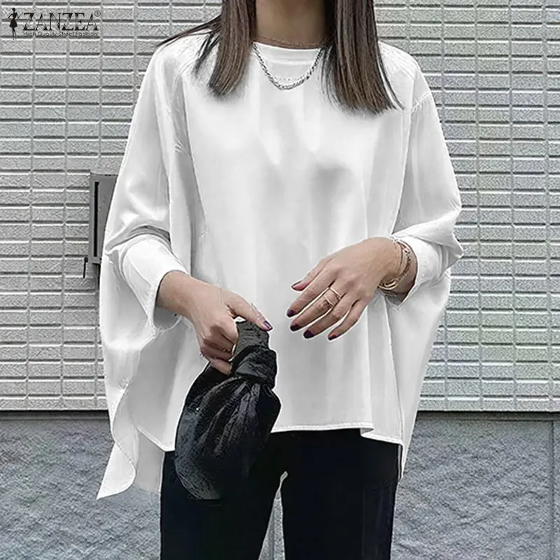 

ZANZEA Women's Oversized White Blouses Spring Long Raglan Sleeve O-Neck Solid Color Loose Tops Woman Clothes Streetwear S-3XL