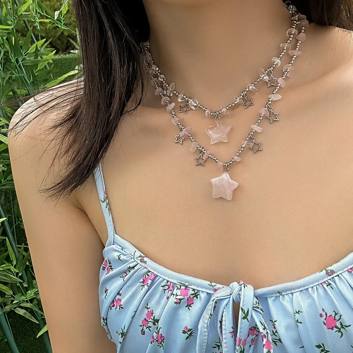 Necklace Star Tassel Colorful Stone Beads Vintage Country Chain Antique Silver Classic Glamorous Gift Ladies Durable