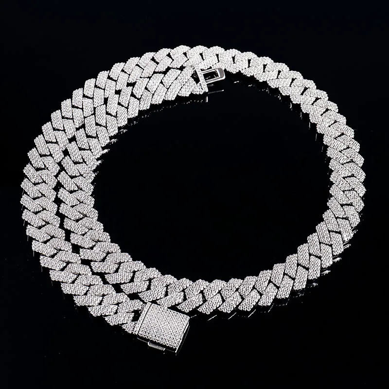 6~15mm White Gold Real 14K Rose Gold Necklace & Bracelet 925 Silver Plated Moissanite Diamond Miami Cuban Link Chain