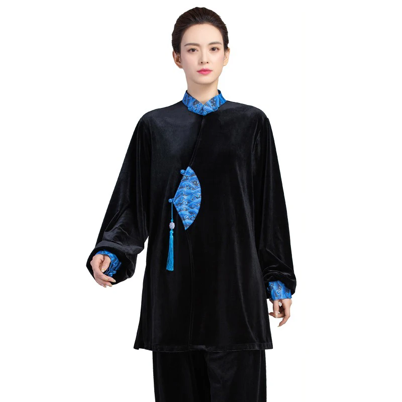 Kun Master Thicken Velvet Taichi Uniform Elegant Winter Martial Arts Suit Embroidery Kung Fu Clothes Taiji for Women