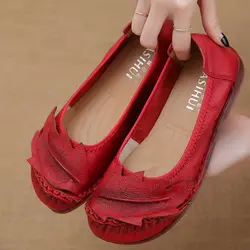 Red Designer Shoes Mom Shallow Loafers 2023 Oxford Flats Genuine Leather Moccasin Female Shoes for Women Comfort Flat Loafers