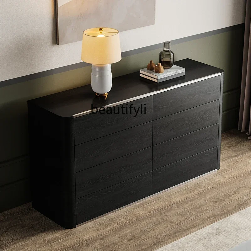 

newRetro solid wood bedroom storage chest living room against the wall Italian locker simple modern black