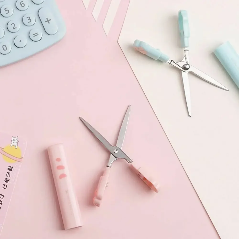 Przenośne plastikowe nożyczki do kocich łapek Składane nożyczki ze stali nierdzewnej Artykuły papiernicze Kreskówkowe nożyczki