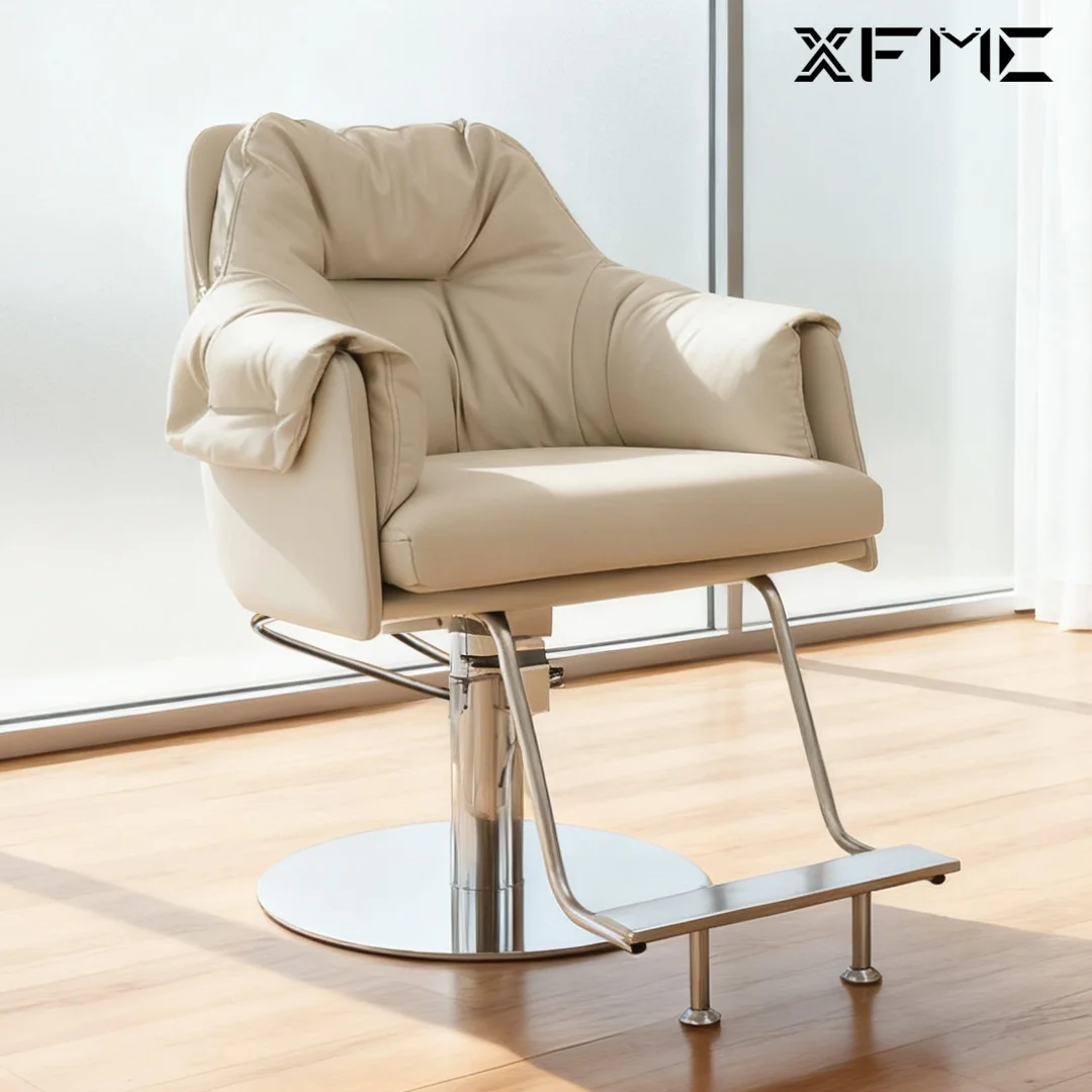 Barbershop Reclining Hydraulic Pump Hair Dressing Salon Styling Chairs Beauty Salon White Leather Soft Barber Chairs