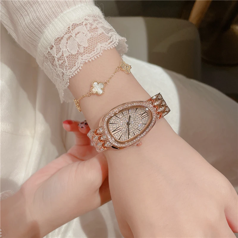 Snake Bracelet Watch Women Rose Gold Rhinestone Ladies Luxury Wristwatches Fashion Gift Clock Female relogio feminino A307