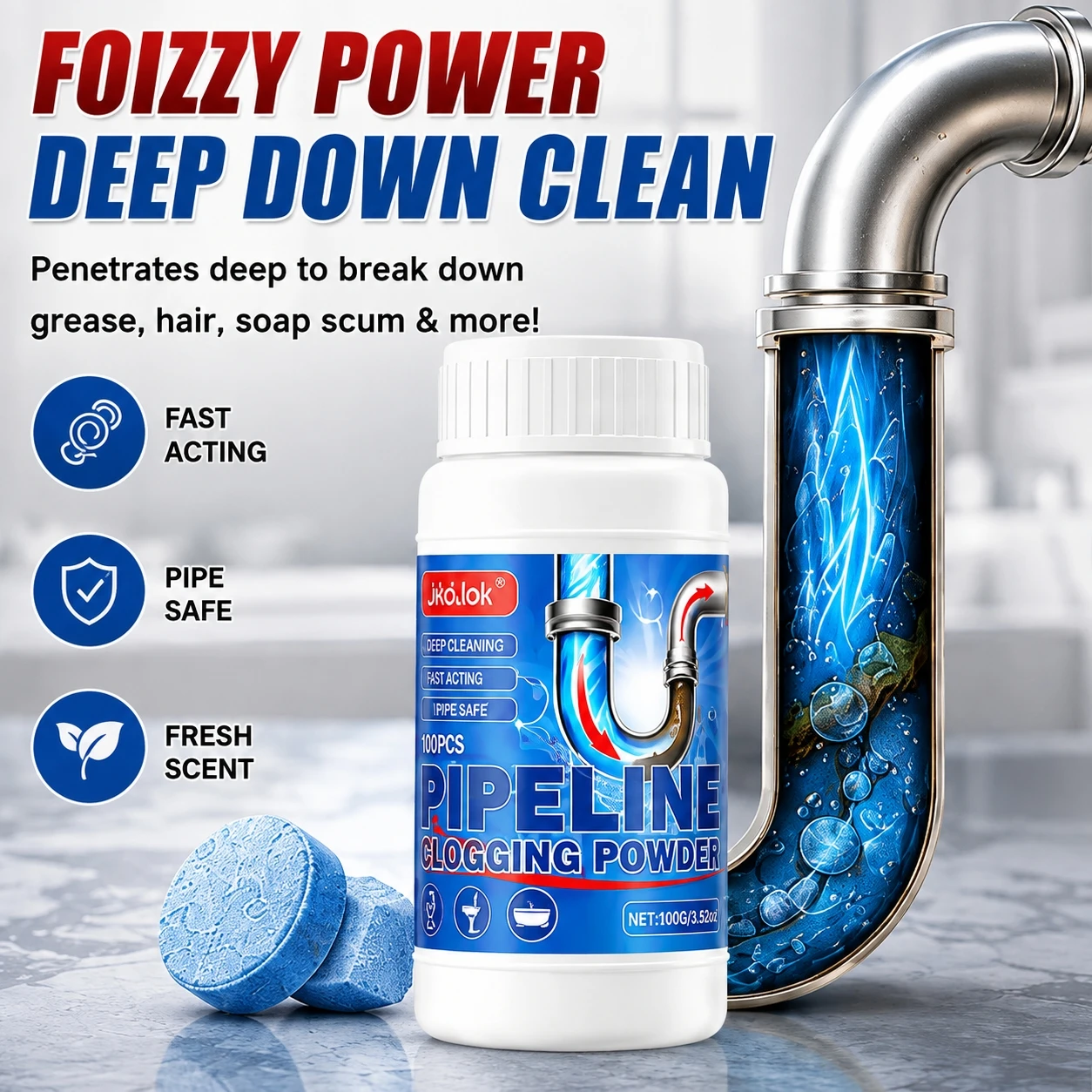 Shower Steamer Tablet - เม็ดฟู่ทำความสะอาดท่อ สารทำความสะอาดท่อระบายน้ำ สารขจัดสิ่งอุดตันทรงพลัง สำหรับห้องน้ำ ห้องครัว กำจัดกลิ่น