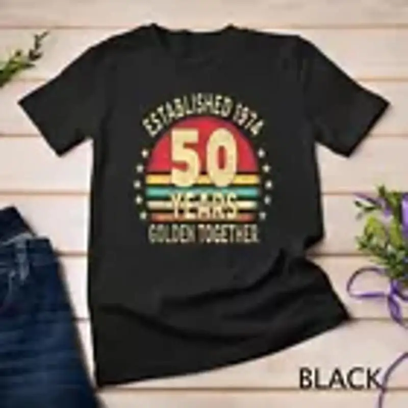 

Золотая футболка с 50-летием свадьбы 1974 2024, муж, жена, футболка унисекс