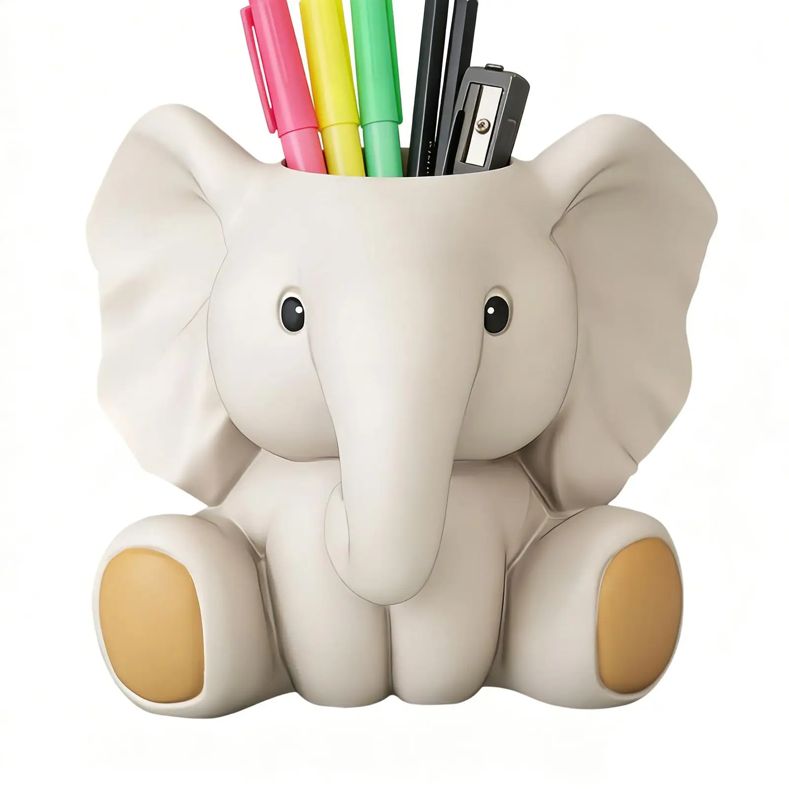 Elephant-Shaped Pen Holder Resin Cute Elephant Storage Pen Organizer Pencil Holder Desk Decor Ornament For Makeup Brush