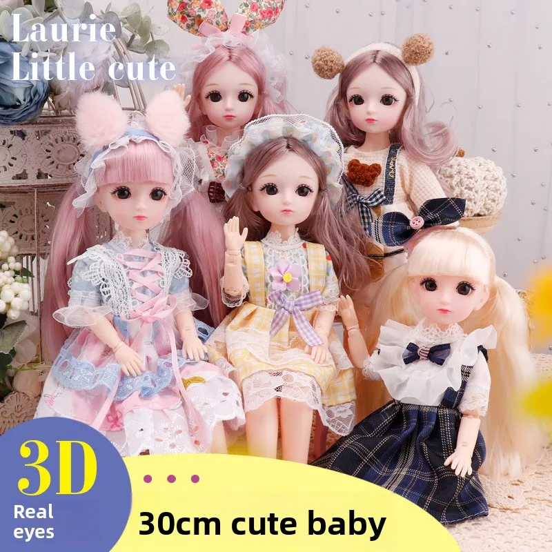 

30cm Simulation ​Doll Girl with Clothes and Shoes Body 1/6 with Head Long Hair Bjd Doll 3D Eyes 23 Movable Joints Pu Muscle Body