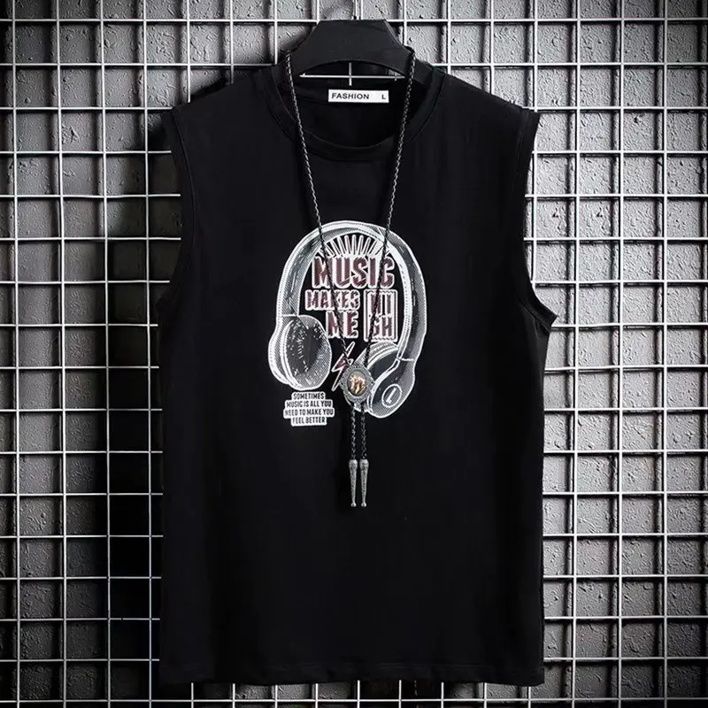 round Ne Svel Vest for Men Summer Base Layer irt Student Print No Sve T-irt Spor Body Tee Trendy Brand Inner...