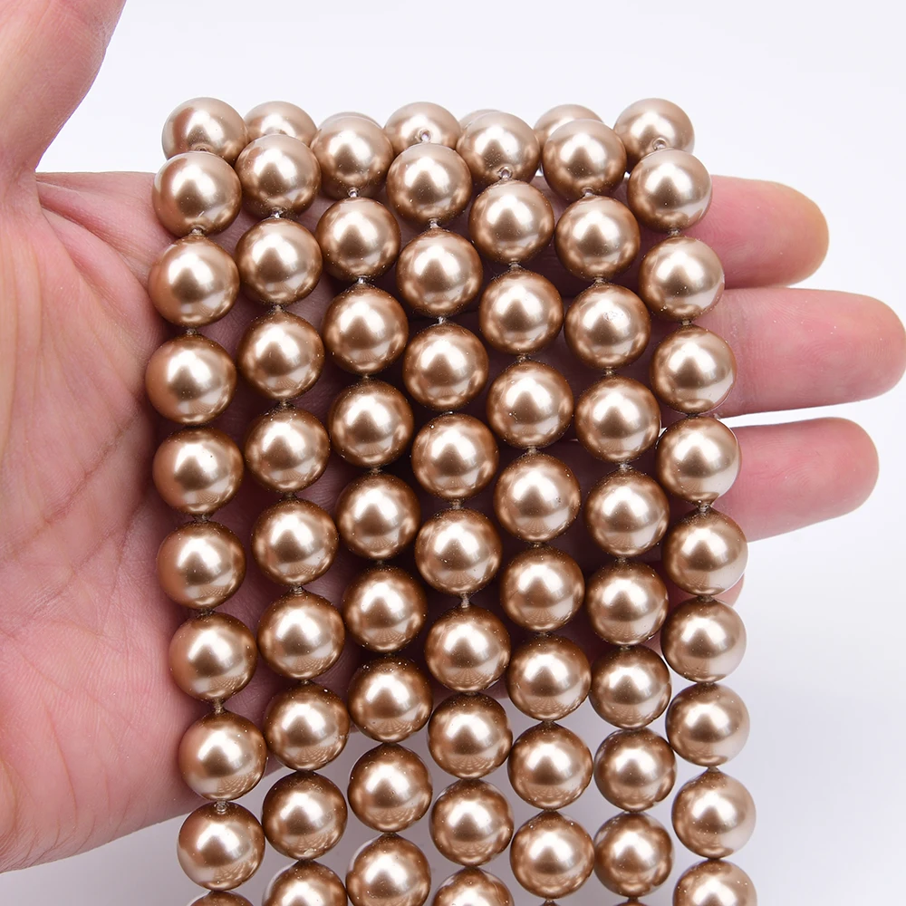 

APDGG 12mm 2 Strands Light Brown Shell Round Loose Beads Strand 15.5''