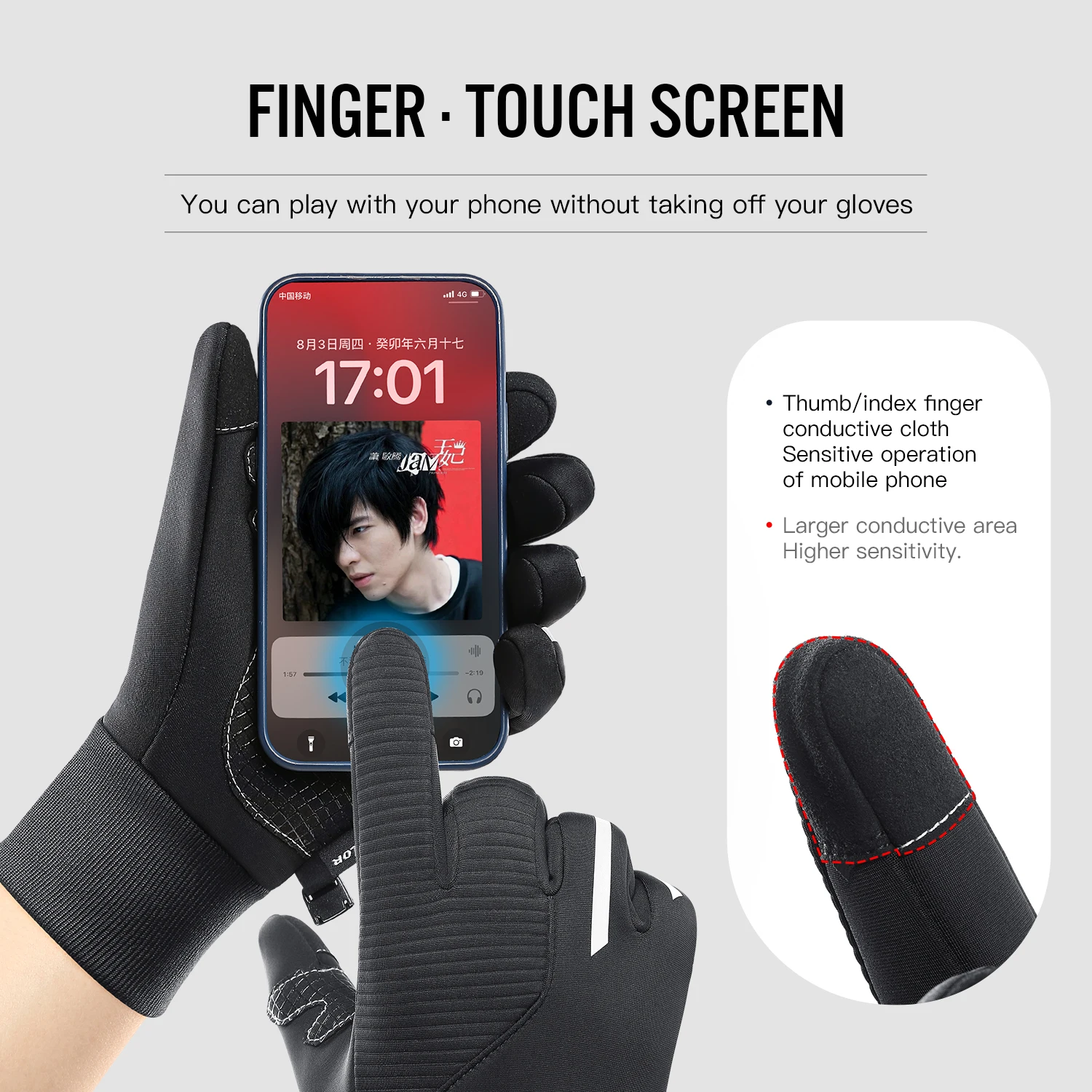 قفازات حرارية أوائل الشتاء، قفاز دافئ من الصوف القطبي الذي يعمل باللمس مضاد للانزلاق للقيادة وركوب الخيل والجري وقفازات ركوب الدراجات للرجال #2