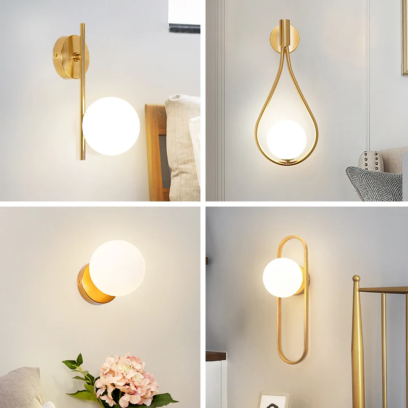 

Bedside Wall Lamps Bathroom Glass Lampshade Indoor Wall Light Electroplating Craft Decoration Wall Bracket Light Sitting Room