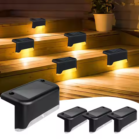 4 Pack Solar Deck Lights Outdoor Solar-Powered Waterproof Wall Lamp LED Lights Warm White for Stairs Steps Fences Yard Patio