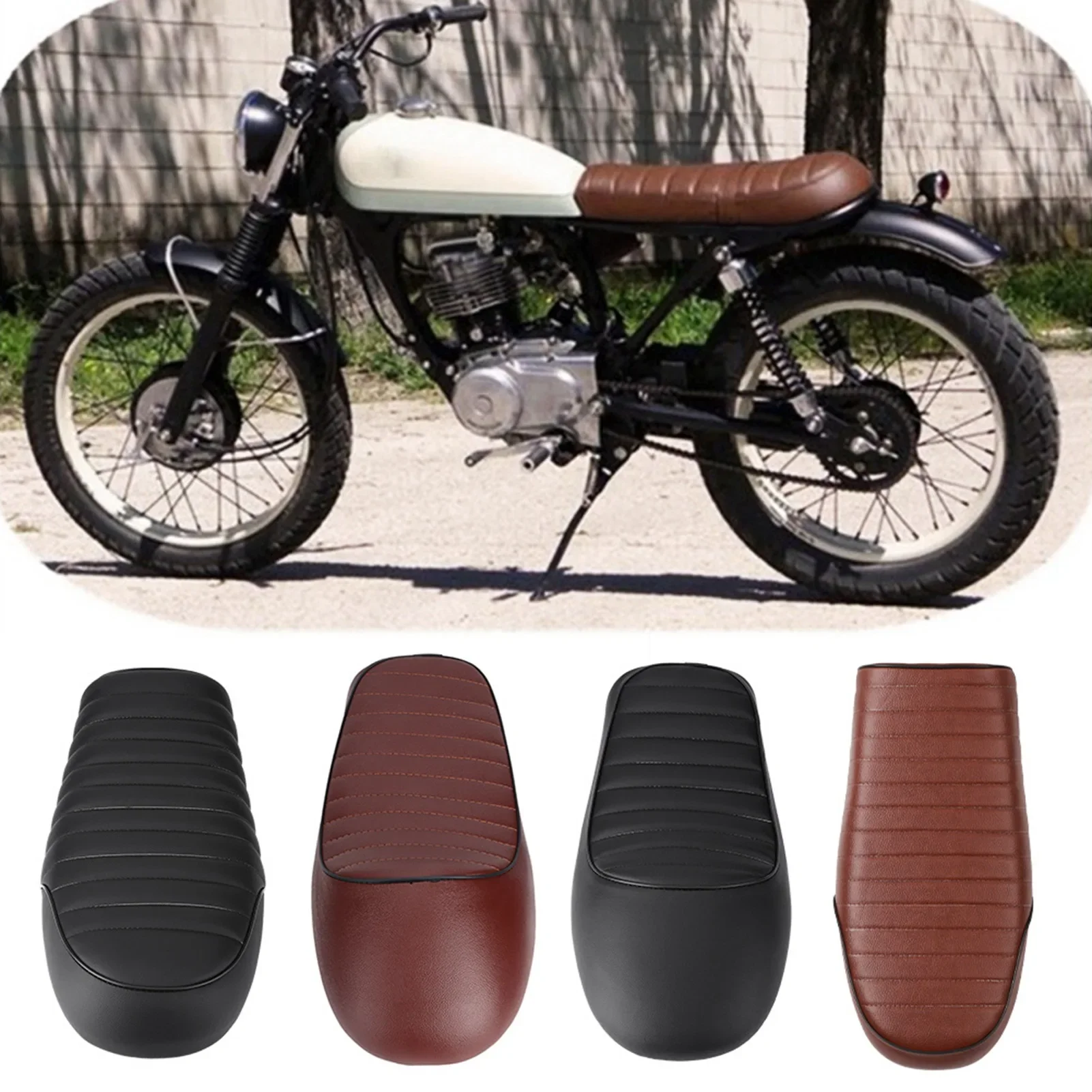 Motorcycle PU Leather Vintage Cafe Racer Refit Seat Flat Saddle Cushion for CG125 GN CG CB400SS