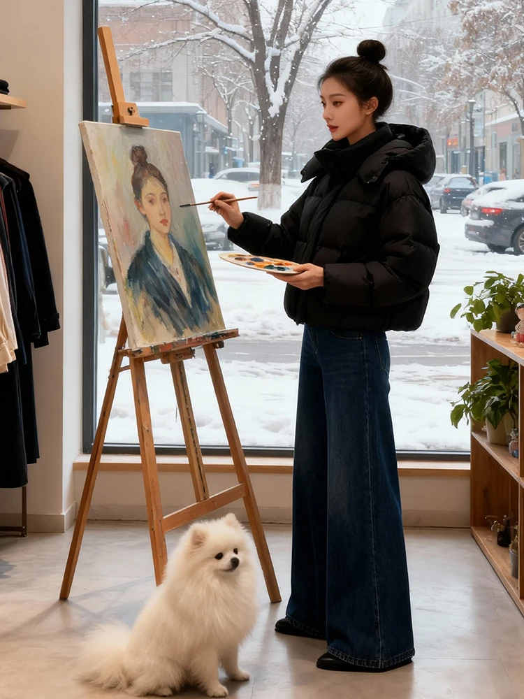 

Корейская модная женская зимняя куртка-пуховик с капюшоном, на молнии, однотонная, для повседневной носки