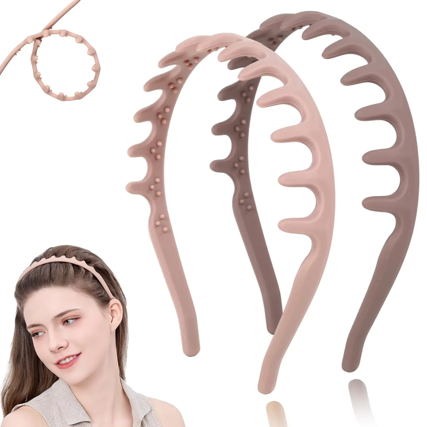 Neue Silikon-Stirnbänder für Frauen, rutschfeste Kamm-Stirnbänder mit Zähnen, nicht bruchsichere Haarreifen für Haare, U-förmige Modeaccessoires – Detail 2