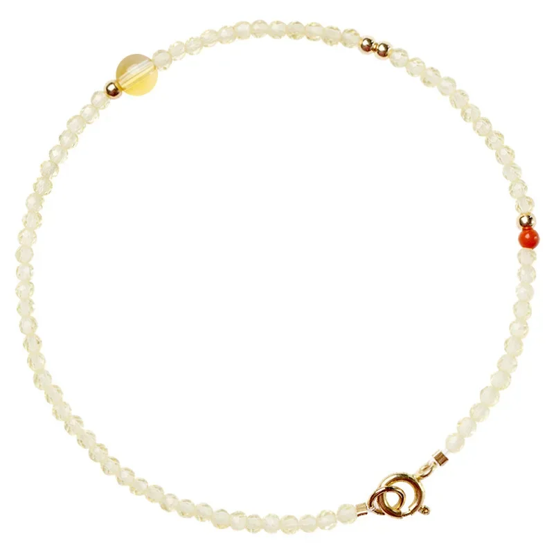 AngLang Very Thin 2mm Natural Citrine 14k Gold Color Lucky Red Agate Beads Beaded Bracelets for Women Fine Jewelry YBR628