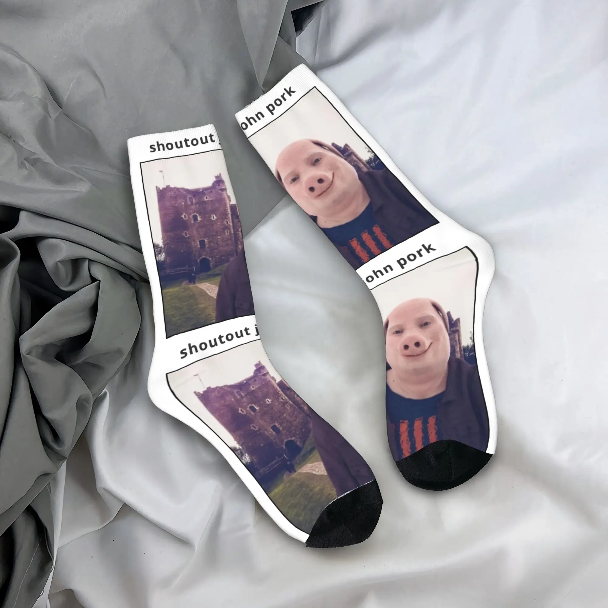 Shoutout John Pork Socks Men's Women's Polyester Casual  Socks Crazy Spring Summer Autumn Winter Middle Tube Socks Gift