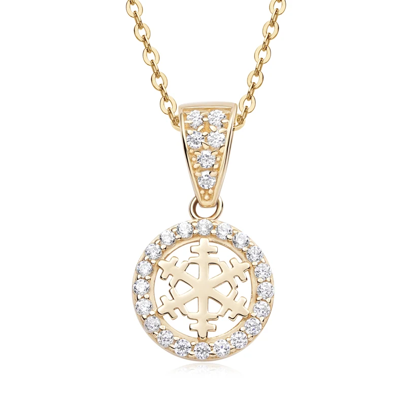 

Raprgold 14K Solid Gold Cubic Zirconia Circle Pendant with 925 Silver Link Chain 20'' Necklace Exquisite Everyday Jewelry