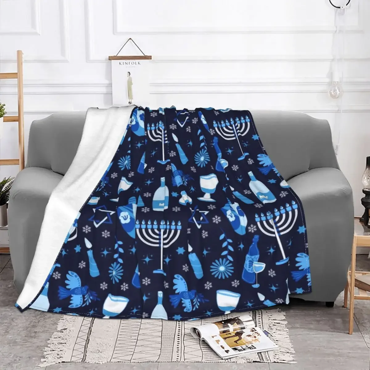 

Chanukah Judaism Hanukkah Baby Blanket Plaid Sofa Cover Flannel Spring/Autumn Gift Throw for Bedding Outdoor Bedding Throws