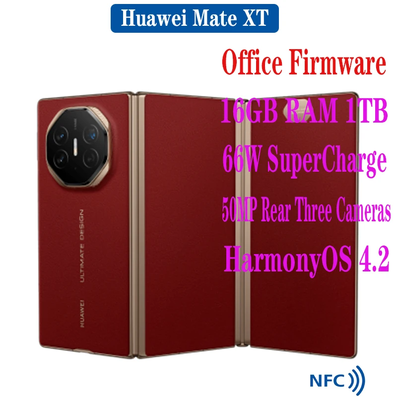 Original Huawei Mate XT Folded Screen Smartphone 50MP Rear Three Cameras 10.2“ 5600mAh 66W Wired 50W Wireless HarmonyOS 4.2 NFC