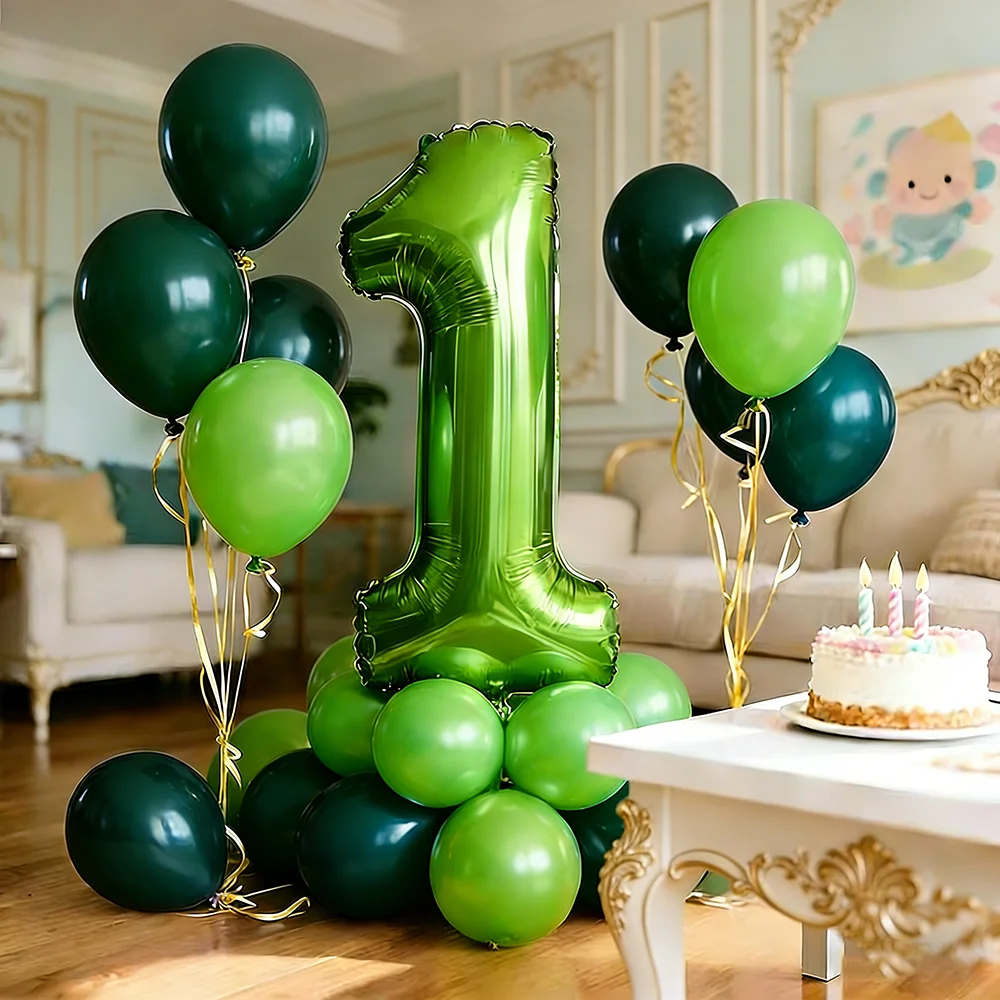 

40inch Green Number Foil Balloons Set Happy Birthday Party Decorations Kids Boy Girl 0-9 Year Old 12inch Matte Green Balloon