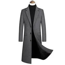 Veste coupe-vent longue épaisse pour homme, manteau classique, laine chaude, noir, gris, haute qualité, automne, hiver, nouveau, 2025
