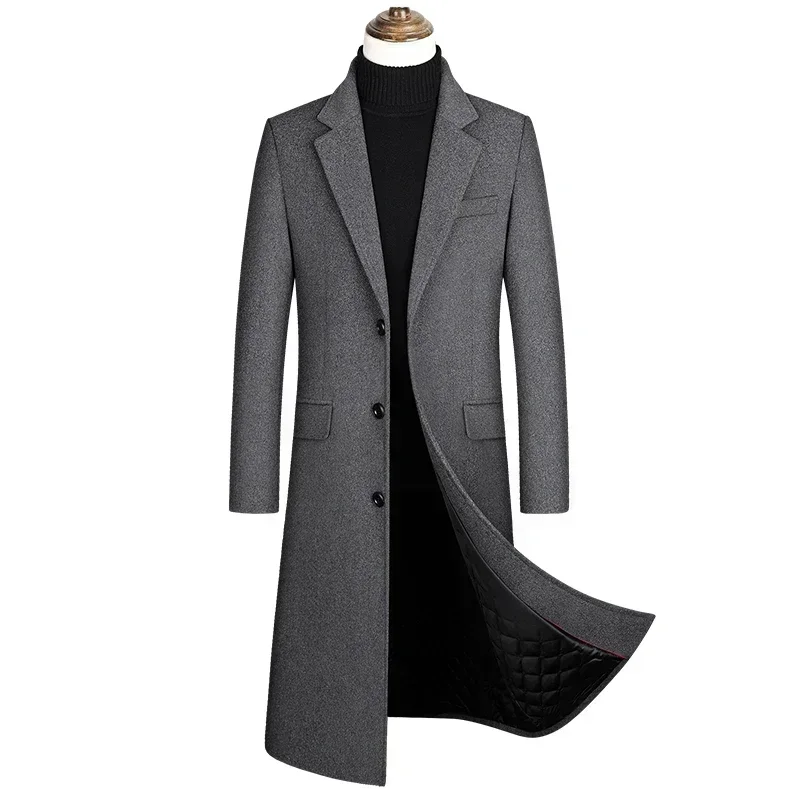 New autumn and winter high-quality wool black gray classic thick warm men's wool long windbreaker jacket 2025 coat men