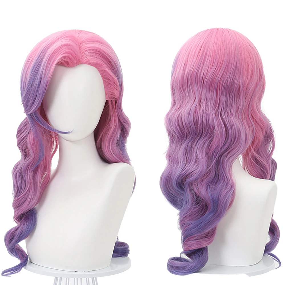 عالية الجودة ضوء النجوم المغني سيرافين تأثيري الشعر الاصطناعية الأزرق والأرجواني التدرج طويل مجعد الشعر اليومي لعبة الحفلات شعر مستعار Lol