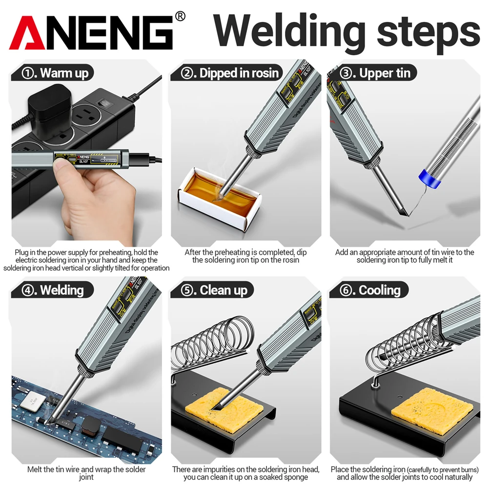 ANENG SL107 Electric Soldering Iron Portable Tester Tin Tips Repair Welding External Heating Inner Core Solder iron kit Tools