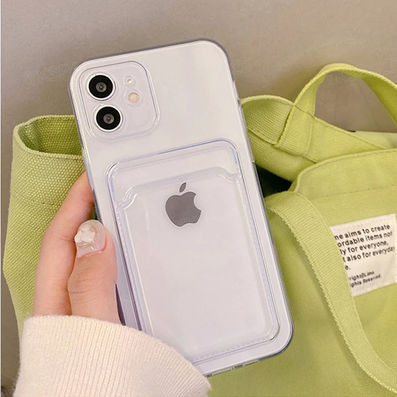 Transparent Silicone Card Pocket Wallet Case For iPhone 17 Air 16 15 14 13 12 mini 11 Pro X XS Max XR 8 Plus SE Soft Phone Cover