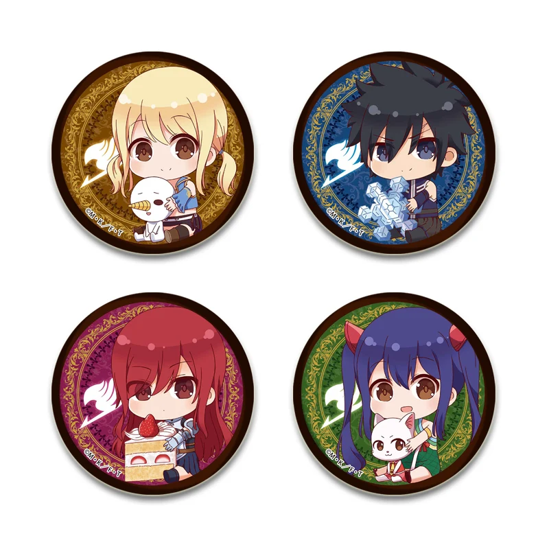 58mm Cute Anime FAIRY TAIL HD Print Badge Cartoon Figure Natsu Lucy Round Display Brooches Lapel Pins Jewelry Decoration Gifts
