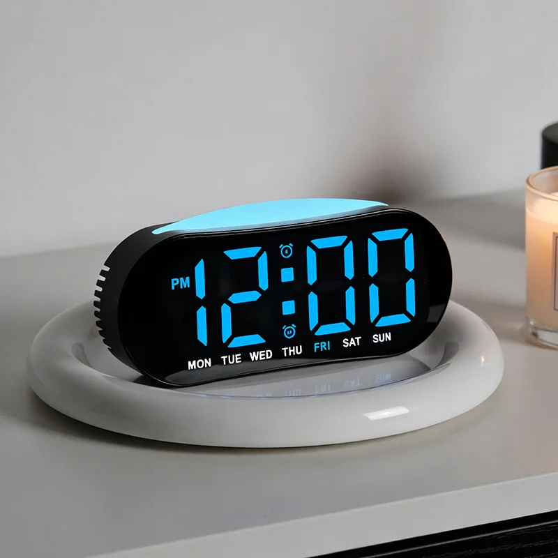 LED Digital Alarm Clock Temperature Week Date Display 2 Alarms Electronic Snooze Table Clock with Ambient Light 12/24H