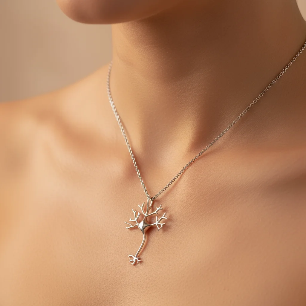Silver Neuron Structure Necklace, Neuron Cell Earring Science Biology Necklace DNA Tree of Life Graduation SpiritualGift