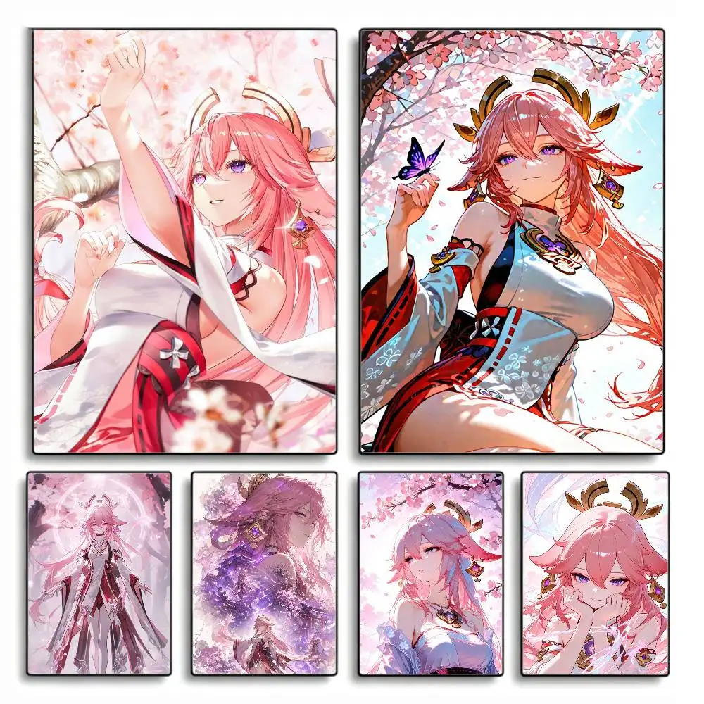 

Kitsune Y-Yae Miko G-Genshin Impact Poster HD Self Adhesive Waterproof Wall Art Ideal for Home Office Dorm Gift