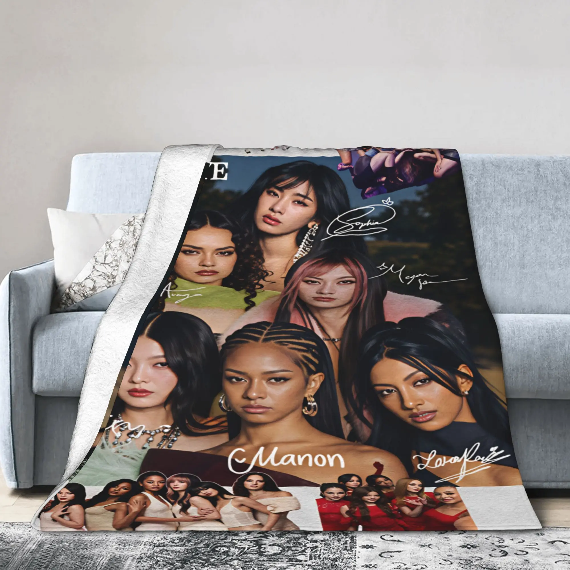Collage Scrapbook Katseye Warm Cozy Blanket  Casual Camping Throw Blanket Home Decor Flannel Bedspread Sofa Bed Cover