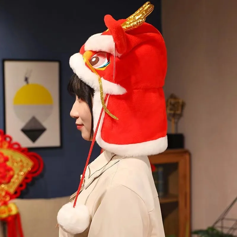 2024 Dragon Year Festive Hat Children Adult Autumn Winter Warm Cold Proof Wrap Chinese Spring Feastival Kids Costume Accessories