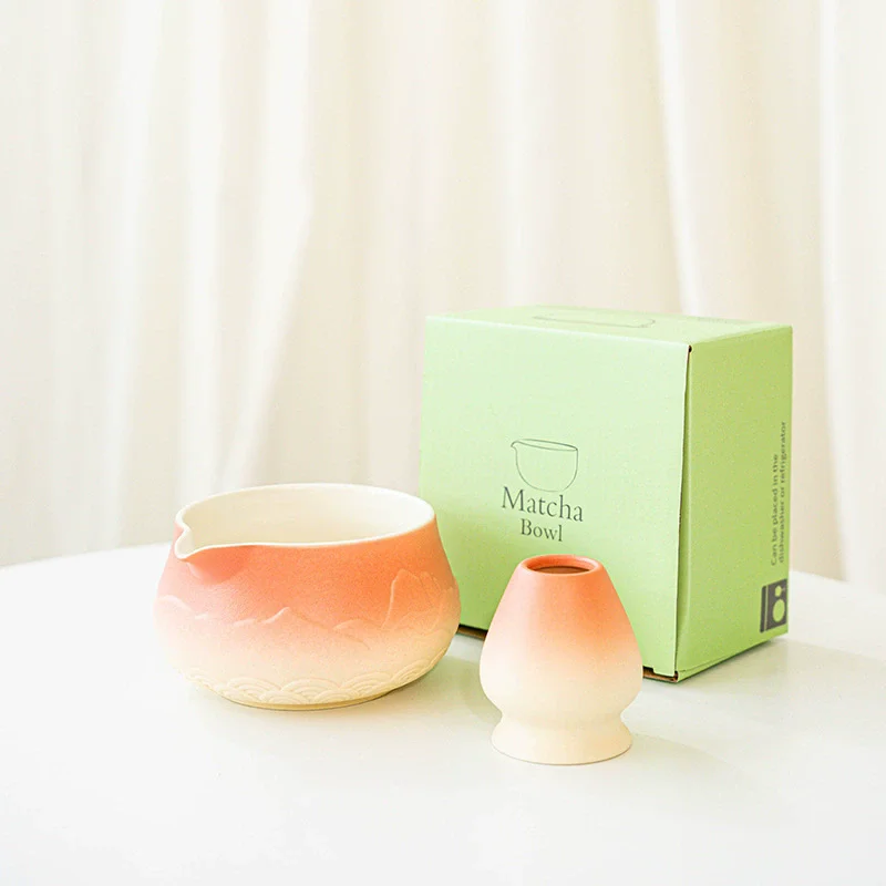

2 Pieces Traditional Japanese Matcha Bowl and Whisk Holder Tea Bowl with Pouring Spout for Office Table Tea Ceremony Party Gift